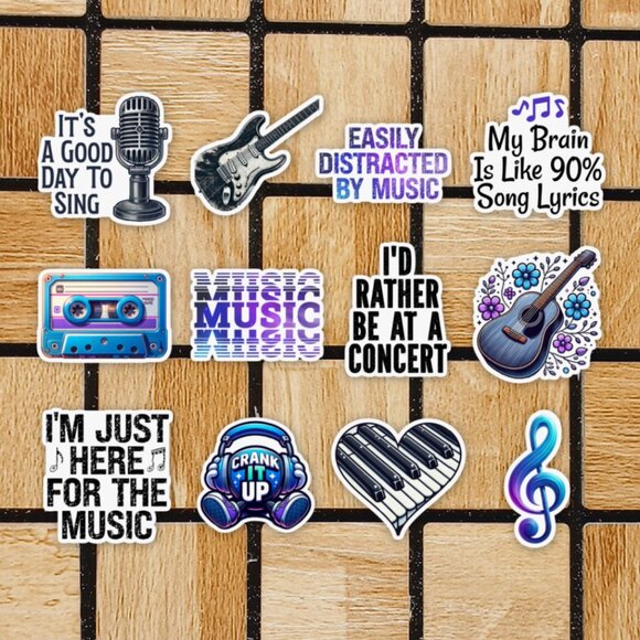 Music Lover Sticker Pack of 12 Vinyl Stickers Waterproof Die Cut Sticker Set - Picture 1 of 4